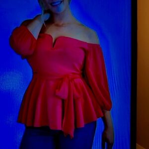 Off-Shoulder Peplum Red Blouse